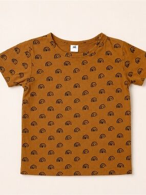 Little & Lively Kids Bamboo T-Shirt in Brownish Mustard with Black Rainbows